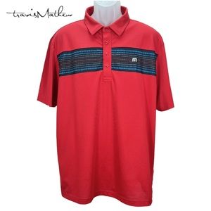 Travis Mathew‎ Men’s XL Red Performance Golf Polo Shirt Striped Logo